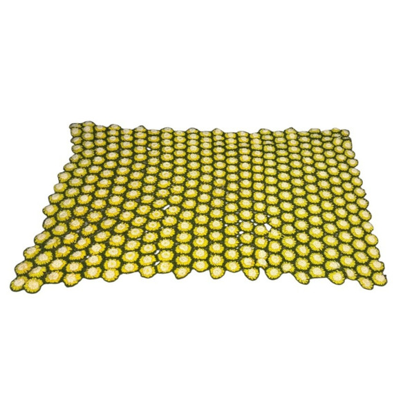 Vintage Crocheted Daisy Afghan Lap Blanket Green White Yellow 49x64 Floral - Picture 2 of 15